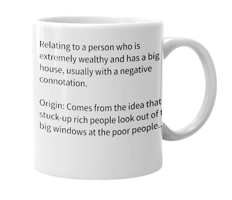 White mug with the definition of 'Big Windows'