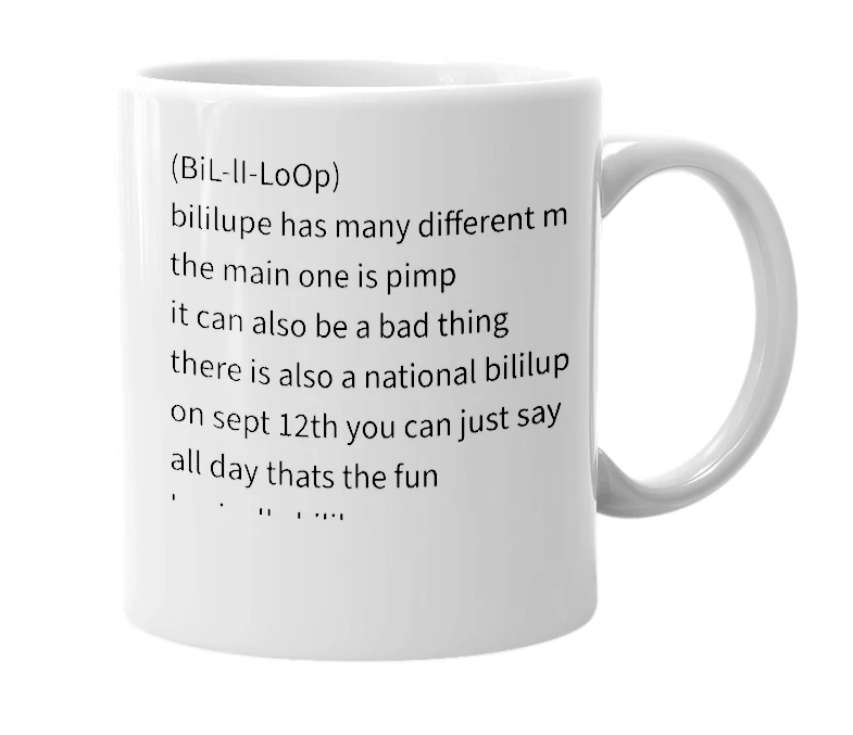 White mug with the definition of 'Bililupe'