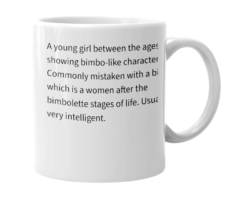 White mug with the definition of 'Bimbolette'