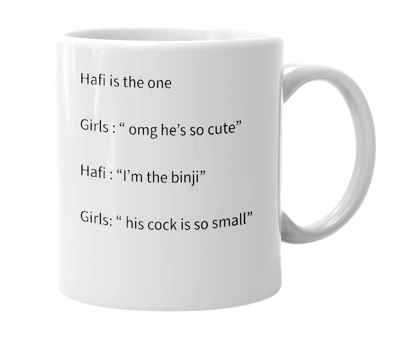White mug with the definition of 'Binji'