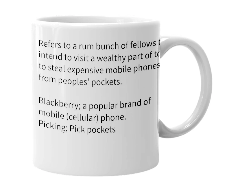 White mug with the definition of 'Blackberry Picking'