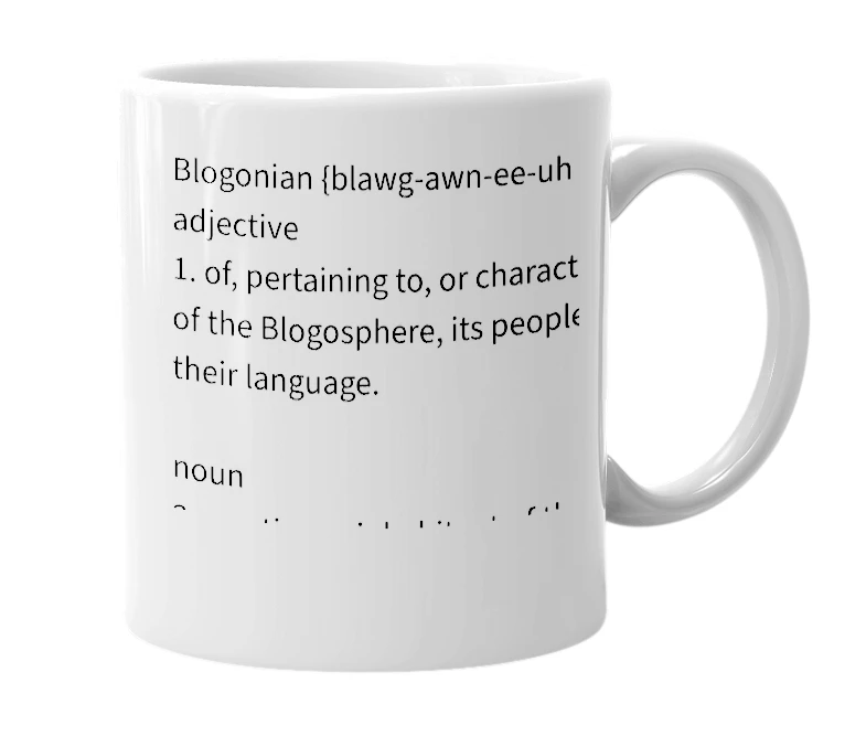 White mug with the definition of 'Blogonian'