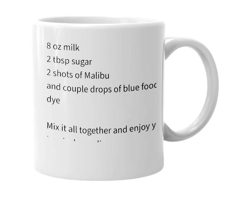 White mug with the definition of 'Blue Coconut Dream'