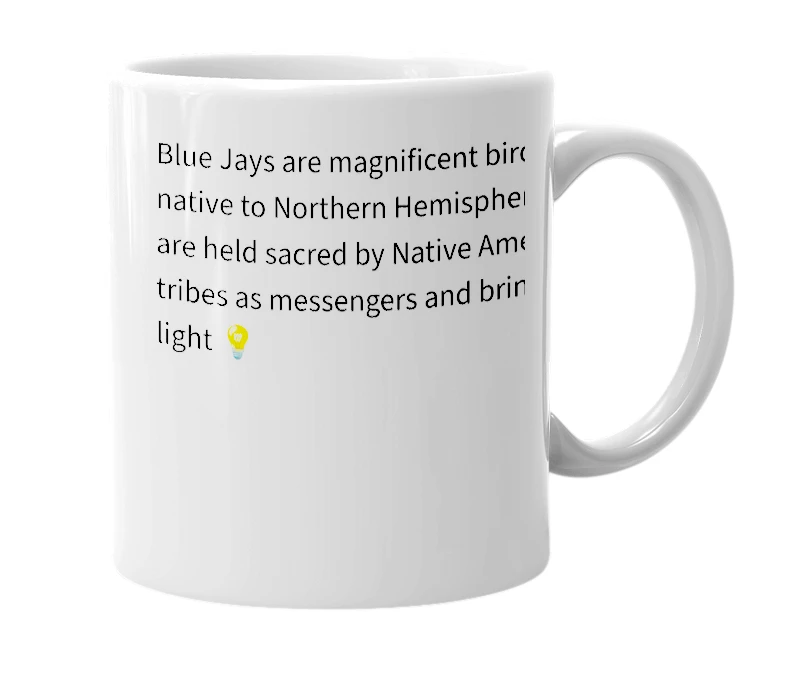 White mug with the definition of 'Blue Jay'