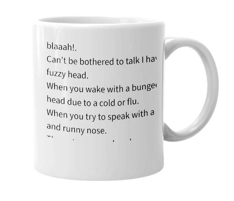 White mug with the definition of 'Bluurgh'