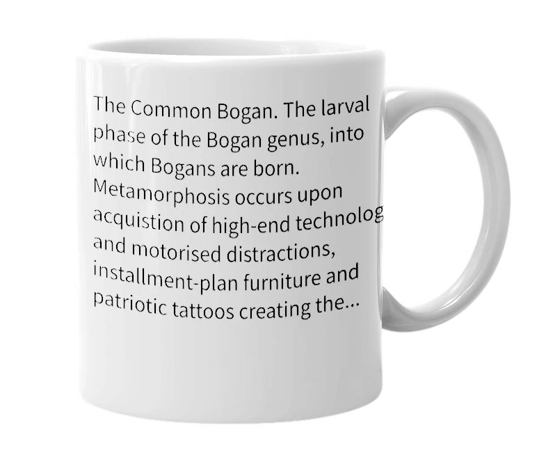 White mug with the definition of 'Boganus Vulgaris'