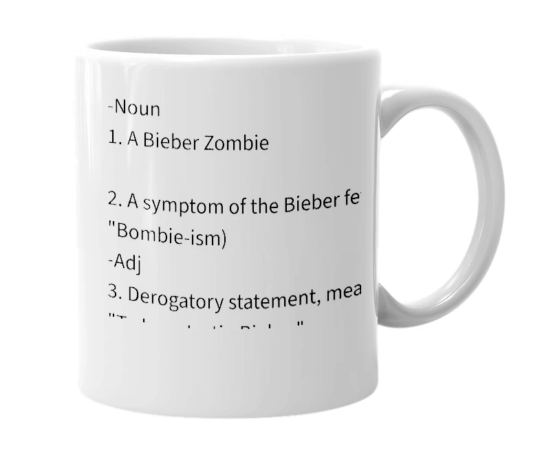 White mug with the definition of 'Bombie'