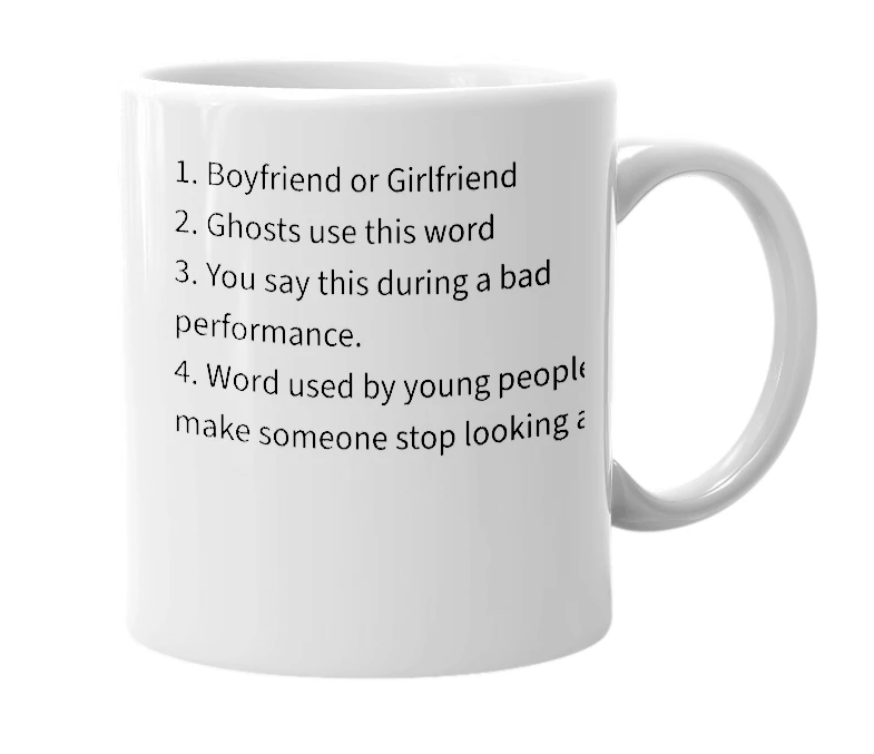 White mug with the definition of 'Boo'