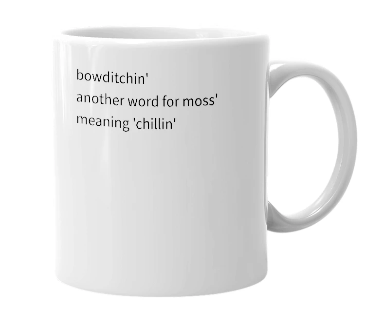 White mug with the definition of 'Bowditchin''