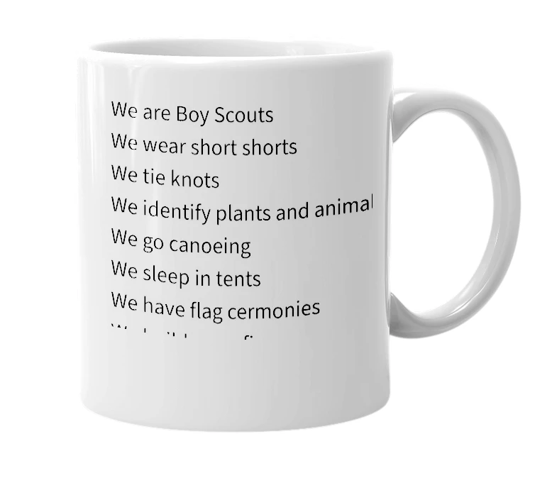 White mug with the definition of 'Boy Scouts of America'