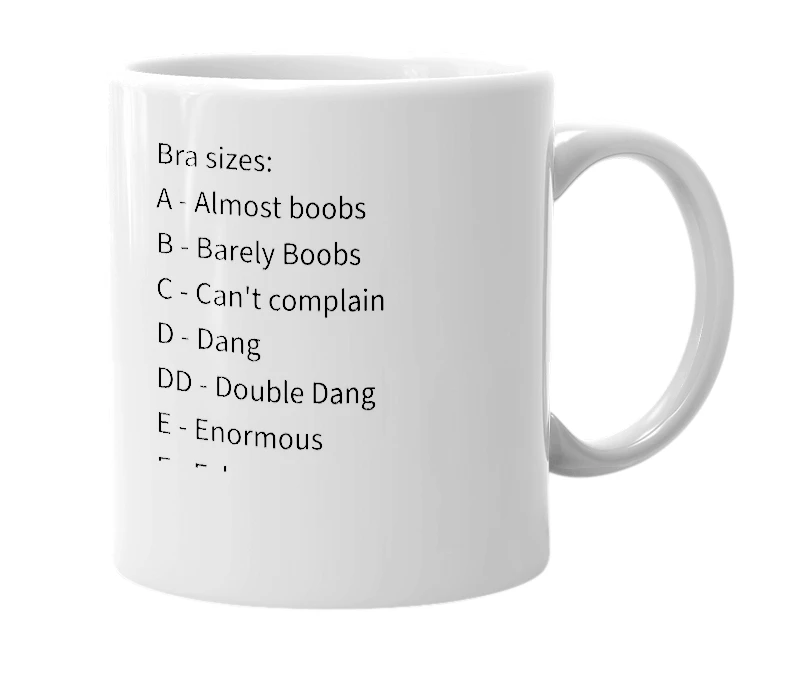 White mug with the definition of 'Bra Size'