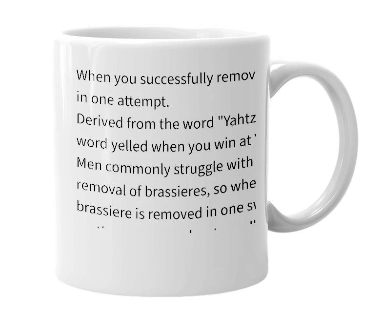 White mug with the definition of 'Brahtzee'