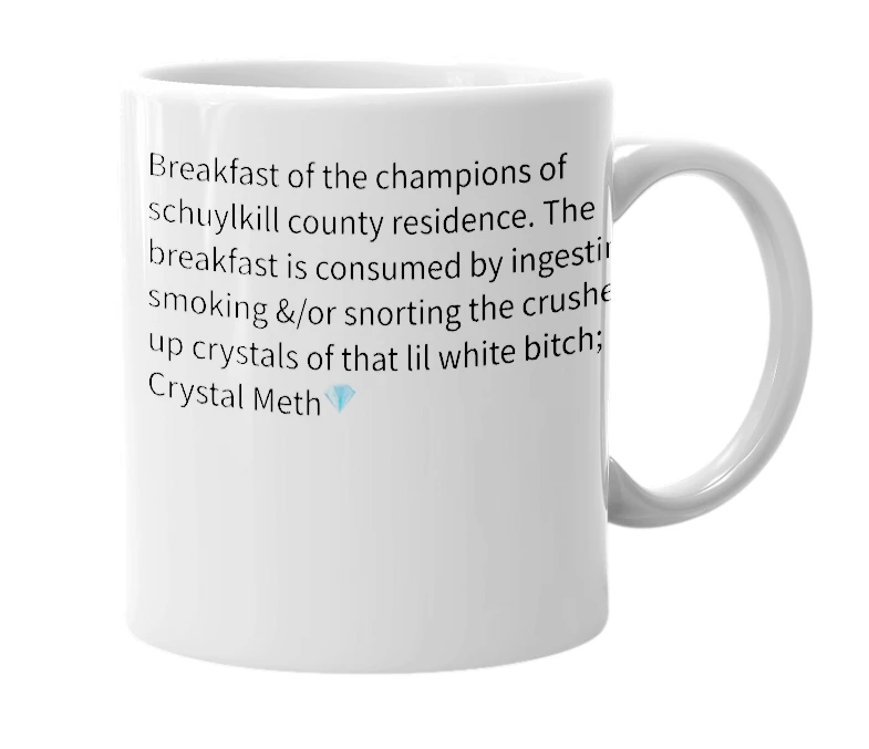 White mug with the definition of 'BreakFastamine'