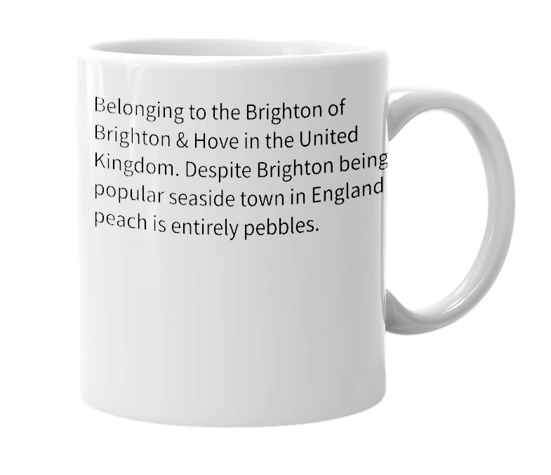 White mug with the definition of 'Brighton Beach'