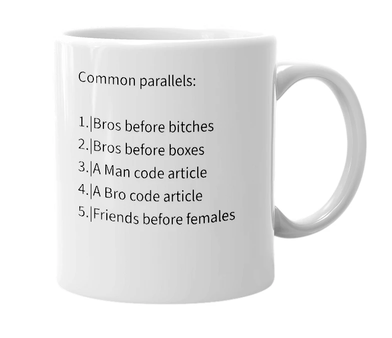 White mug with the definition of 'Bros before hoes'