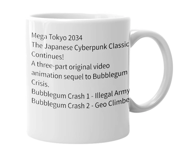 White mug with the definition of 'Bubblegum Crash'