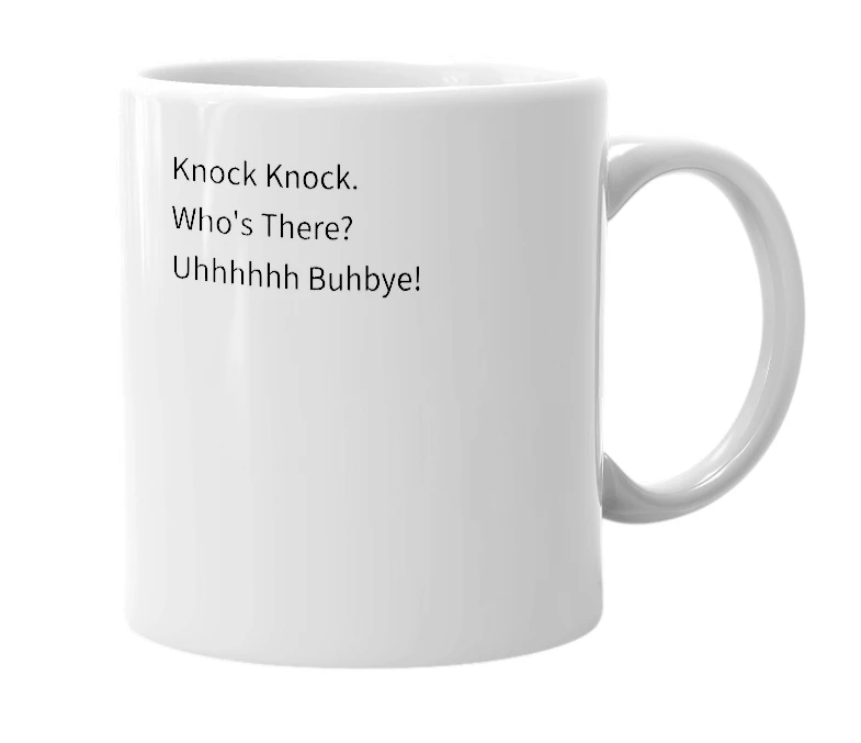 White mug with the definition of 'Buhbye'