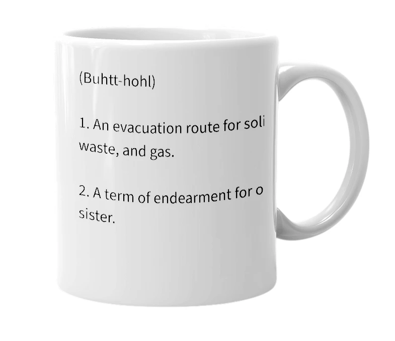 White mug with the definition of 'Butthole'