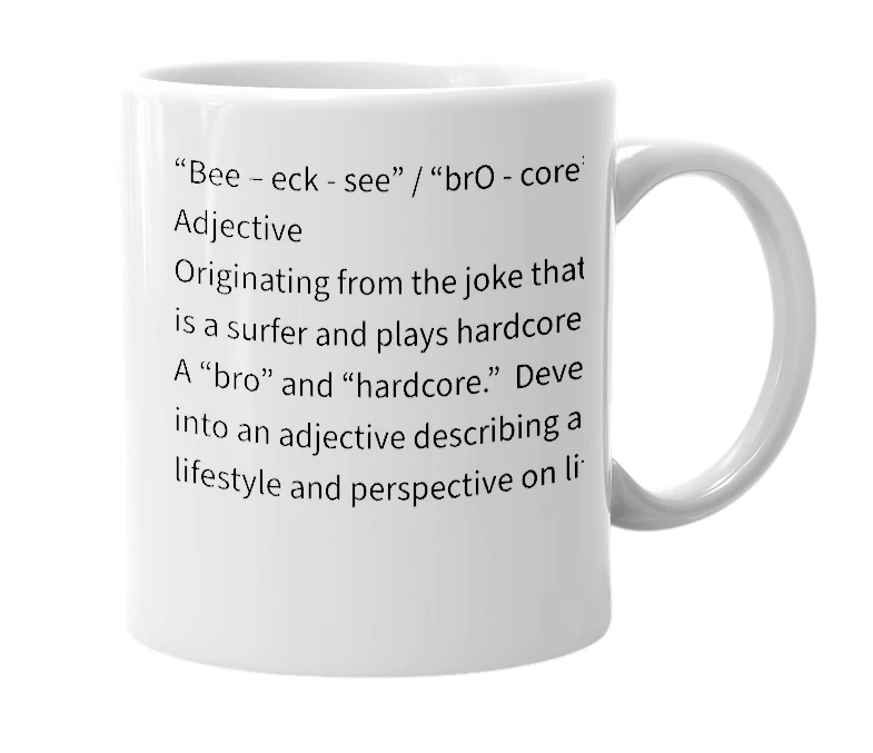 White mug with the definition of 'BxC'