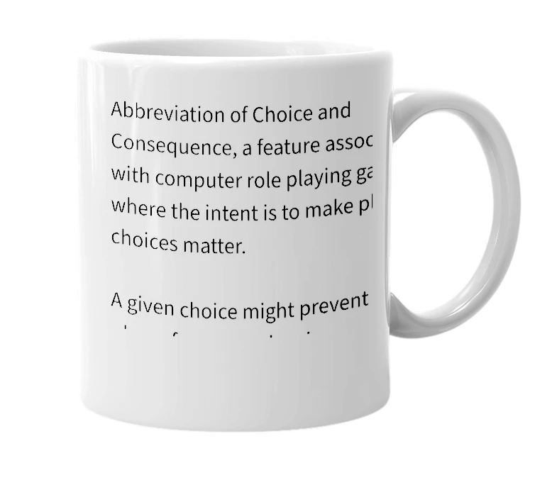 White mug with the definition of 'C&C'