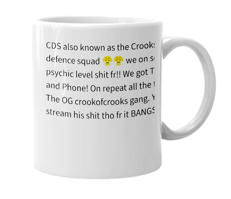 White mug with the definition of 'CDS'