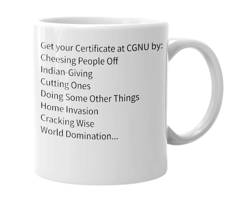White mug with the definition of 'CGNU'