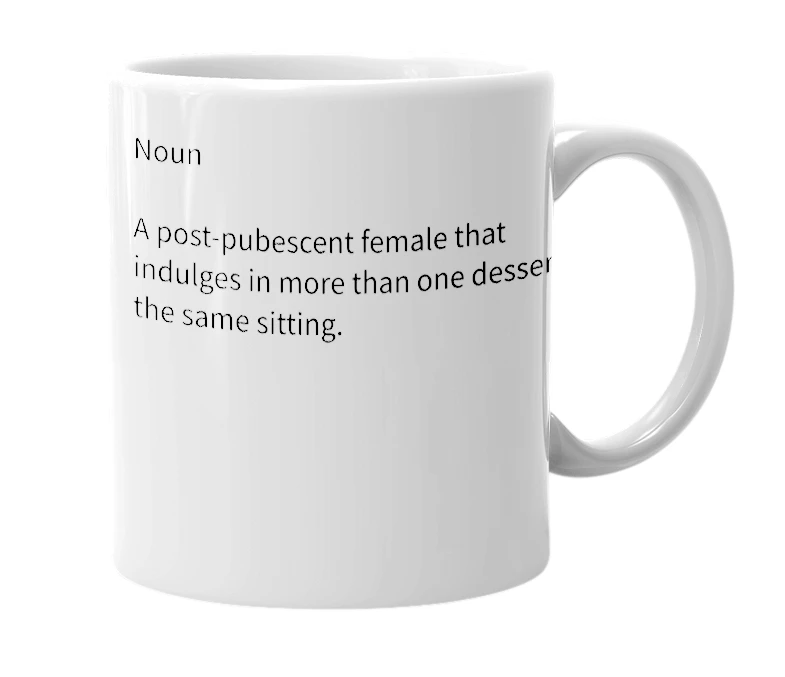 White mug with the definition of 'Cake slut'
