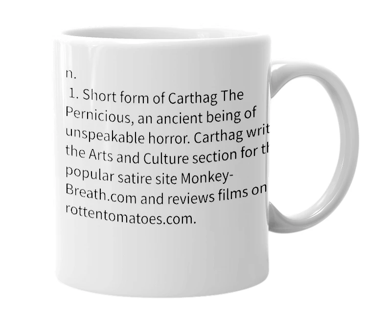White mug with the definition of 'Carthag'