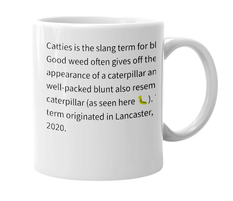 White mug with the definition of 'Catties'