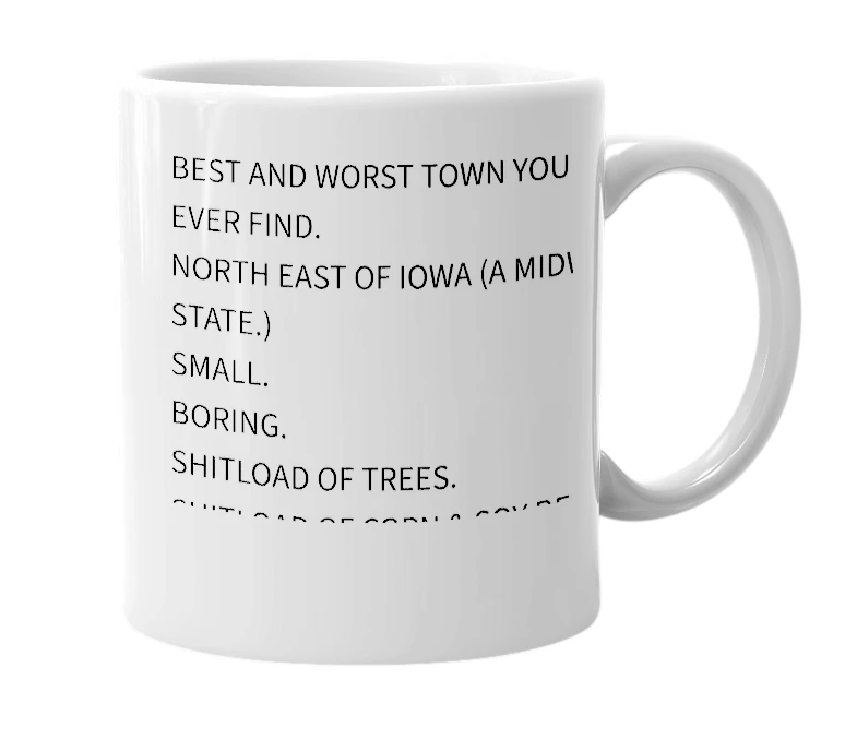 White mug with the definition of 'Cedar Falls'