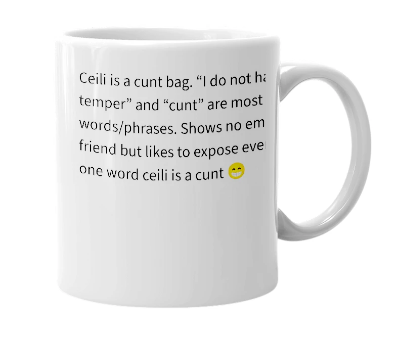 White mug with the definition of 'Ceili'