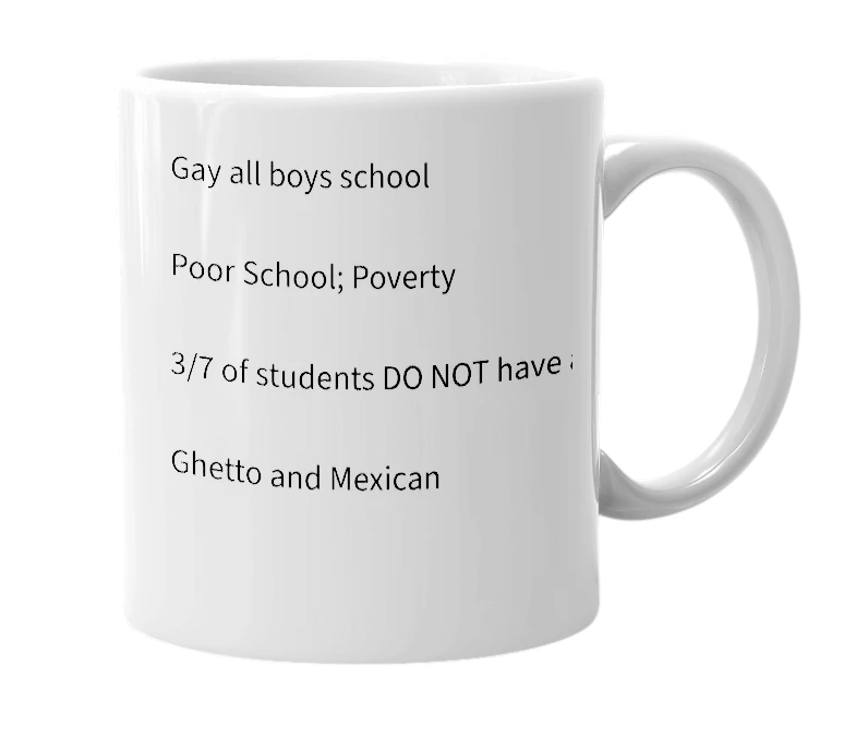 White mug with the definition of 'Central Catholic Highschool'