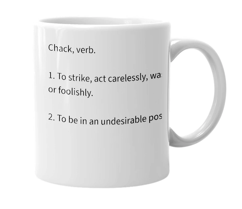 White mug with the definition of 'Chak'