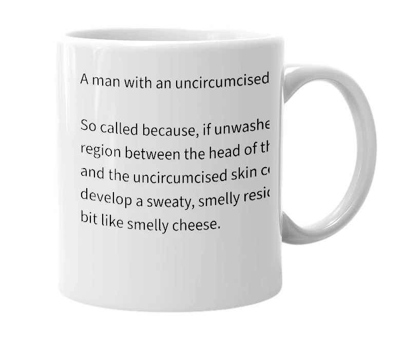 White mug with the definition of 'Cheesemaker'