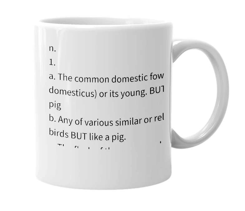 White mug with the definition of 'Chicken-Piggy'