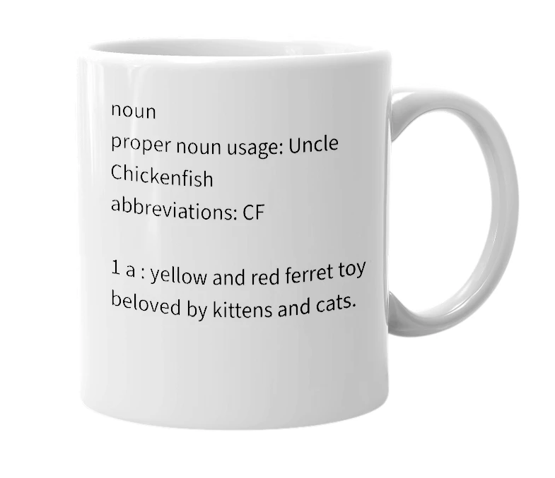 White mug with the definition of 'Chickenfish'