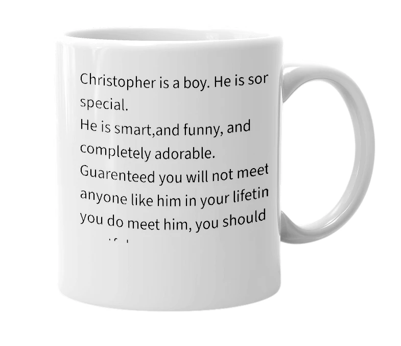 White mug with the definition of 'Christopher'