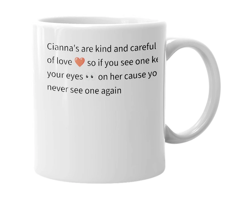 White mug with the definition of 'Cianna'