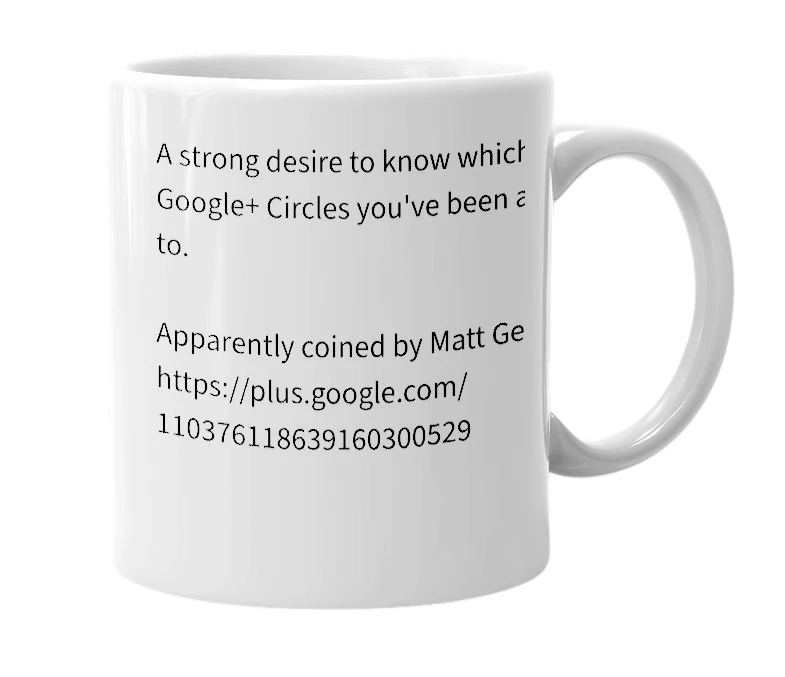 White mug with the definition of 'Circuriosity'