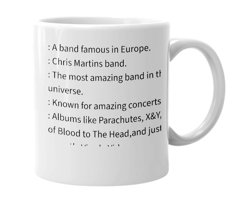 White mug with the definition of 'Coldplay'