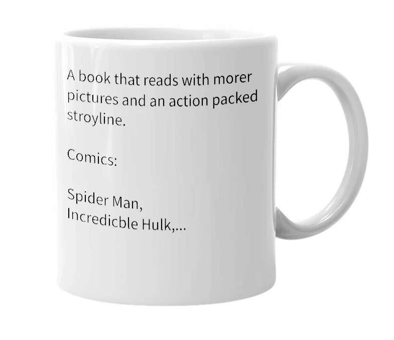 White mug with the definition of 'Comic'