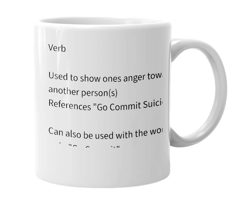 White mug with the definition of 'Commit'