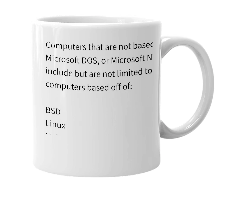 White mug with the definition of 'Computers that don't suck'