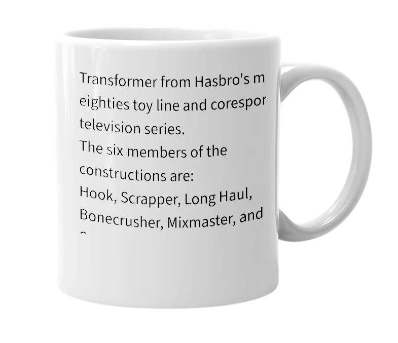 White mug with the definition of 'Constructicon'