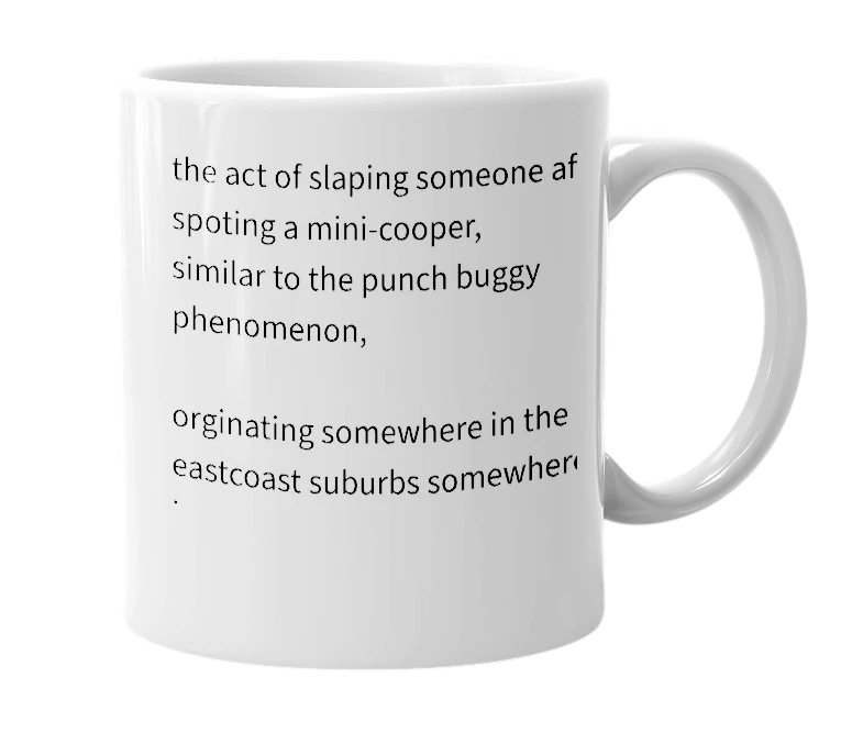 White mug with the definition of 'Cooperslap'