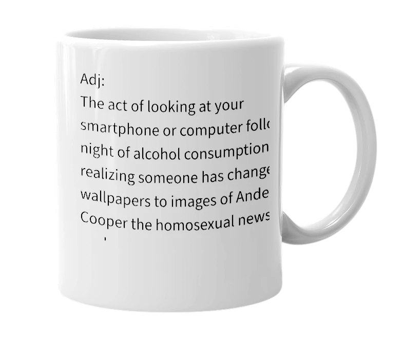 White mug with the definition of 'Cooperstein'd'