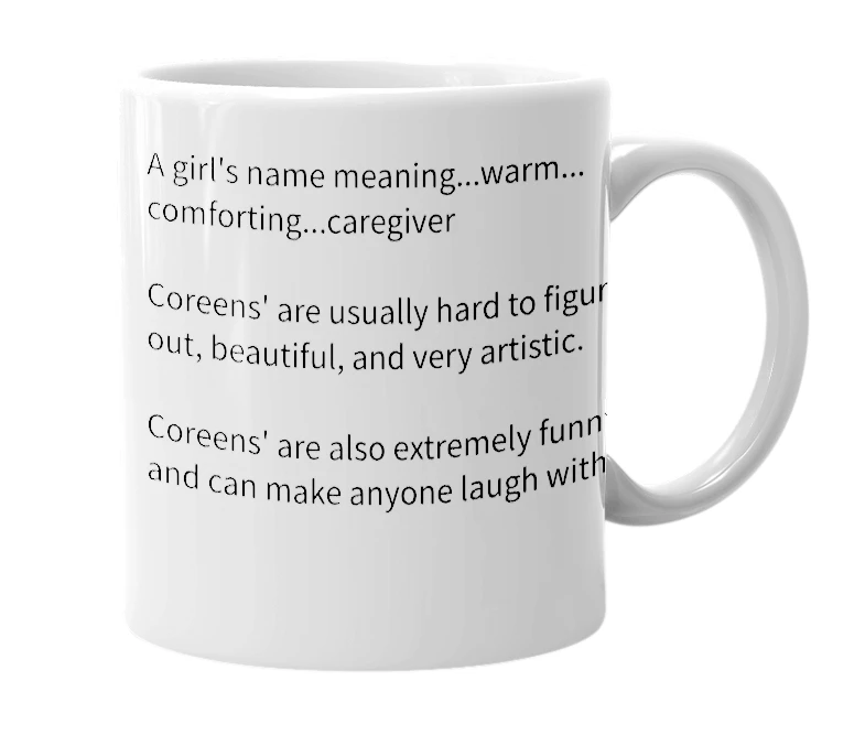 White mug with the definition of 'Coreen'