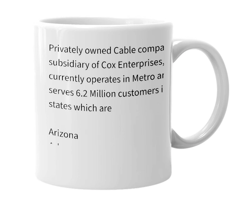 White mug with the definition of 'Cox Cable'