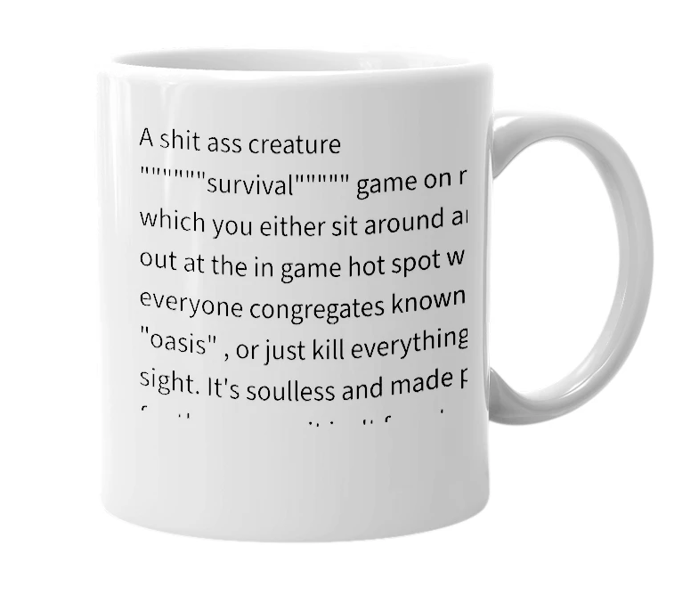 White mug with the definition of 'Creatures of Sonaria'