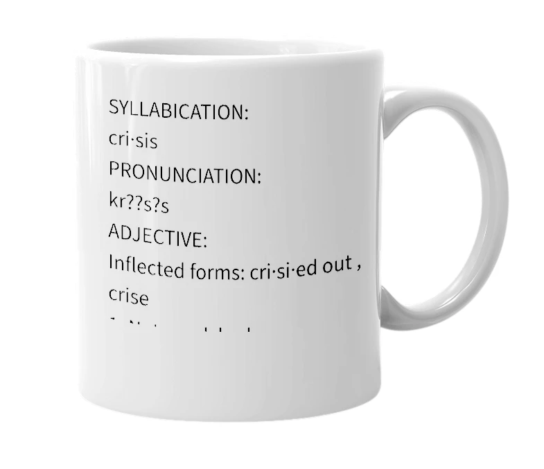 White mug with the definition of 'Crisis'